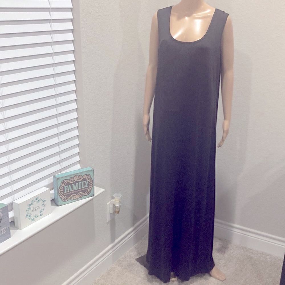 New Ashley Stewart black maxi slip dress with colorful duster top - Picture 6 of 6